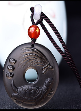 秘术吉阁灵龟赐福佑平安扣吊坠黑曜石项链2026年马年事业礼物