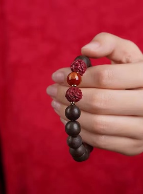沉水级奇楠沉香手串生肖朱砂三合六合手链2026年马年本命年手饰