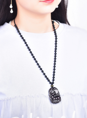 玉兔添福黑曜石生肖吊坠兔形饰物兔子玉兔项链男女款礼品