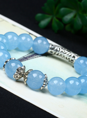 蓝绒晶镶嵌紫冰银手链蓝水晶礼物