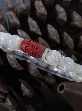 珍珠母贝螺钿珠子朱砂红回纹手串