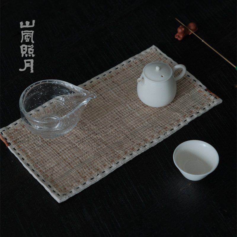 山风照月 自然文艺火麻线植物染老布料双面可用小茶席  27*14.5cm,淘宝优惠券,粉丝福利购,淘宝优惠卷