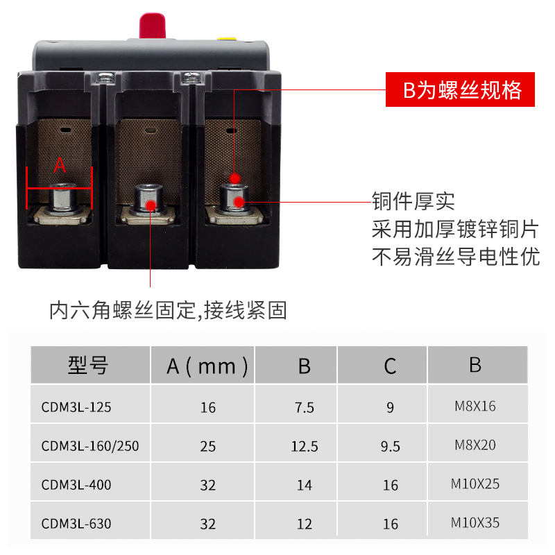 德力西空气开关带漏电保护CDM3L-160A250A400A三相四线塑壳断路器 - 图2