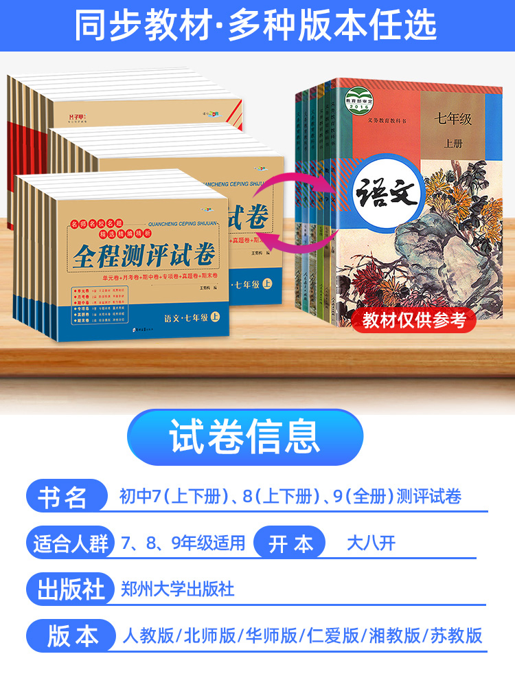 【科目版本任选】七八九年级上册下册试卷全套人教版数学英语语文七年级下册试卷测试卷全套初中同步测试卷初一二三全程测评试卷-图0