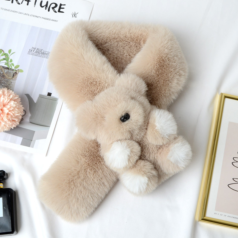 冬季獭兔毛儿童围巾保暖亲子小熊围脖加厚仿皮草双面绒脖套可爱女,淘宝优惠券,粉丝福利购,淘宝优惠卷