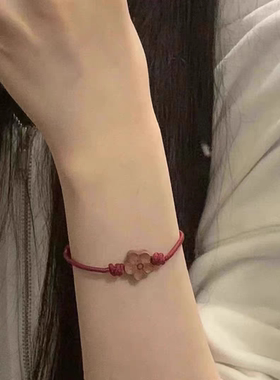 捡漏小红书同款手工桃木手链小花手绳好运招桃花送情侣闺蜜礼物潮