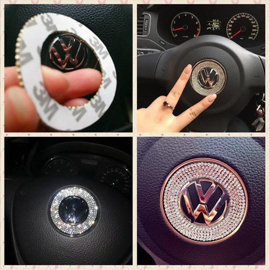 Volkswagen steering wheel with sequin crystal and diamond car logo decoration