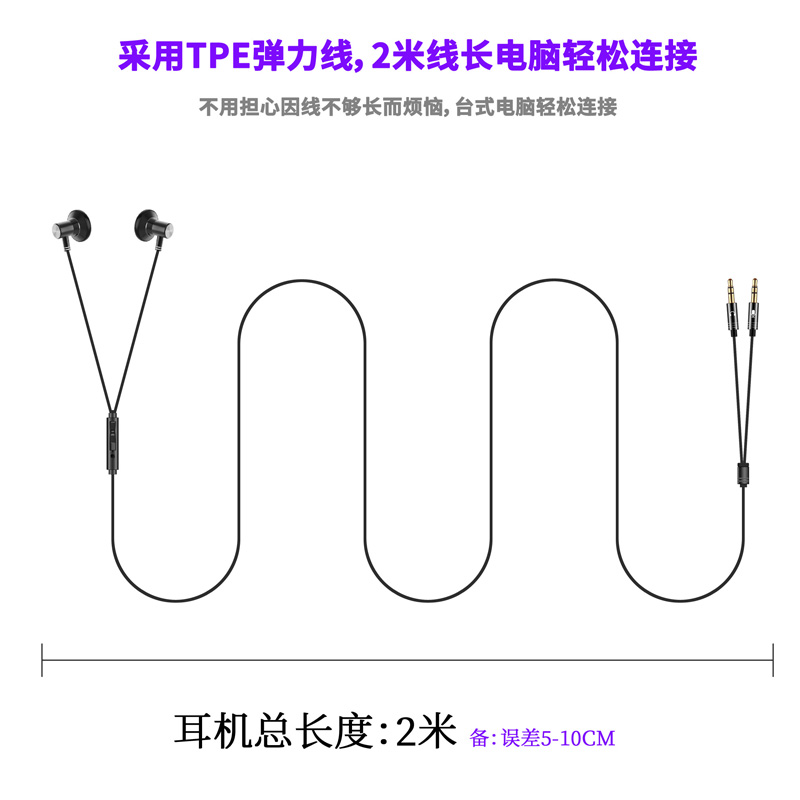 2米3米台式电脑耳机带麦平头耳塞入耳式吃鸡游戏语音耳麦双插头-图1