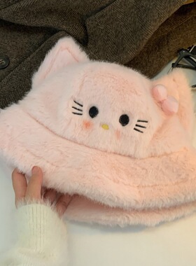 日系甜美毛绒猫咪渔夫帽