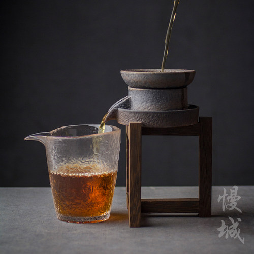 创意粗陶茶漏套装茶叶过滤器滤网茶具配件茶漏架泡茶陶瓷茶隔茶滤 - 图1