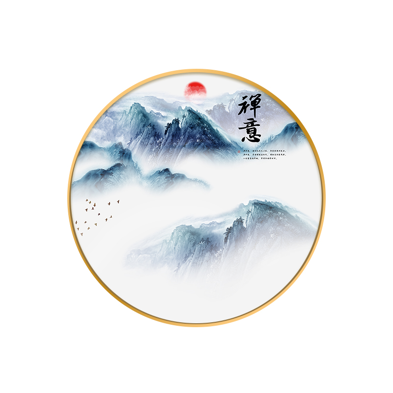 新中式山水画圆形晶瓷画禅意客厅装饰画餐厅玄关入户壁画走廊挂画 - 图3