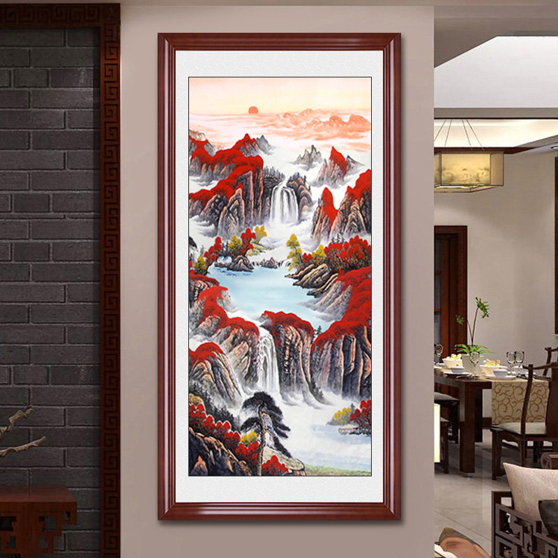 鸿运当头玄关画国画装饰画壁画走廊挂画餐厅走廊画吉祥寓意山水画_虎窝淘