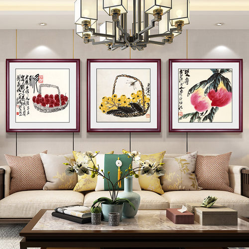 新中式齐白石饭厅餐厅装饰画水墨虾国画客厅卧室沙发背景墙壁挂画-图0