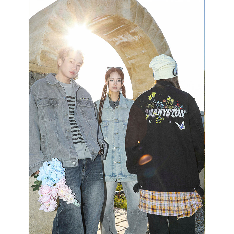 清 MANYSTON美式复古牛仔外套男款春秋季潮牌高级感翻领休闲夹克,淘宝优惠券,粉丝福利购,淘宝优惠卷