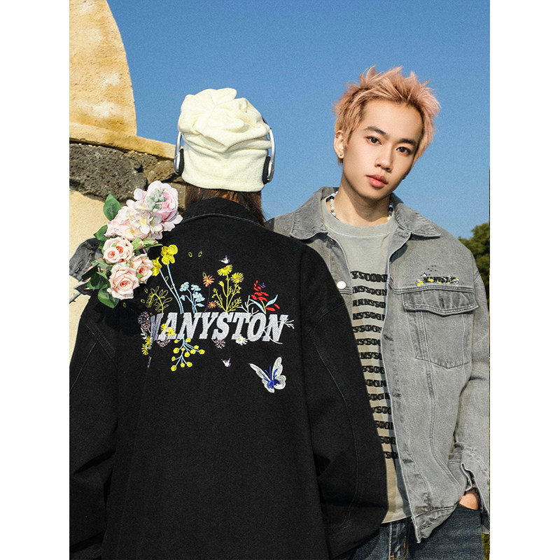 清 MANYSTON美式复古牛仔外套男款春秋季潮牌高级感翻领休闲夹克,淘宝优惠券,粉丝福利购,淘宝优惠卷