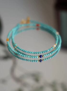 2026新中式天然水晶项链国风蓝绿松石南红多宝项链锁骨链女友礼物