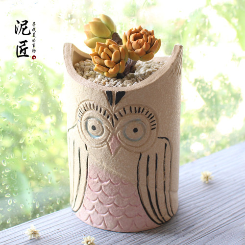 多肉植物花盆可爱卡通创意个性陶瓷动物肉肉小猫小猪小兔组合盆栽 - 图1