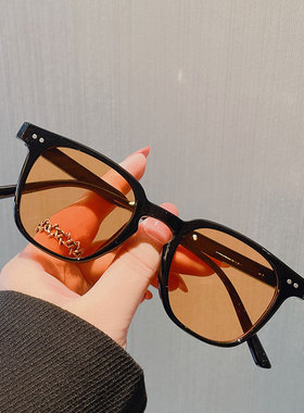 复古个性橘黄色小脸方形墨镜男女