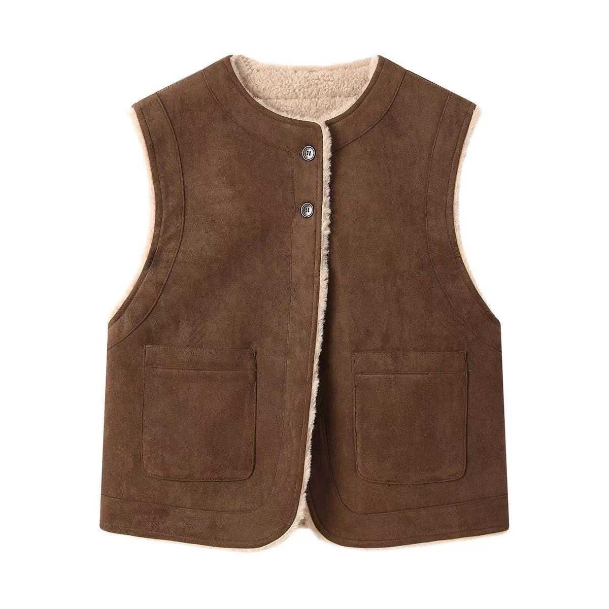 皮毛一体马甲女2025新款仿羊羔女双面秋冬加厚背心短款外套上衣,淘宝优惠券,粉丝福利购,淘宝优惠卷