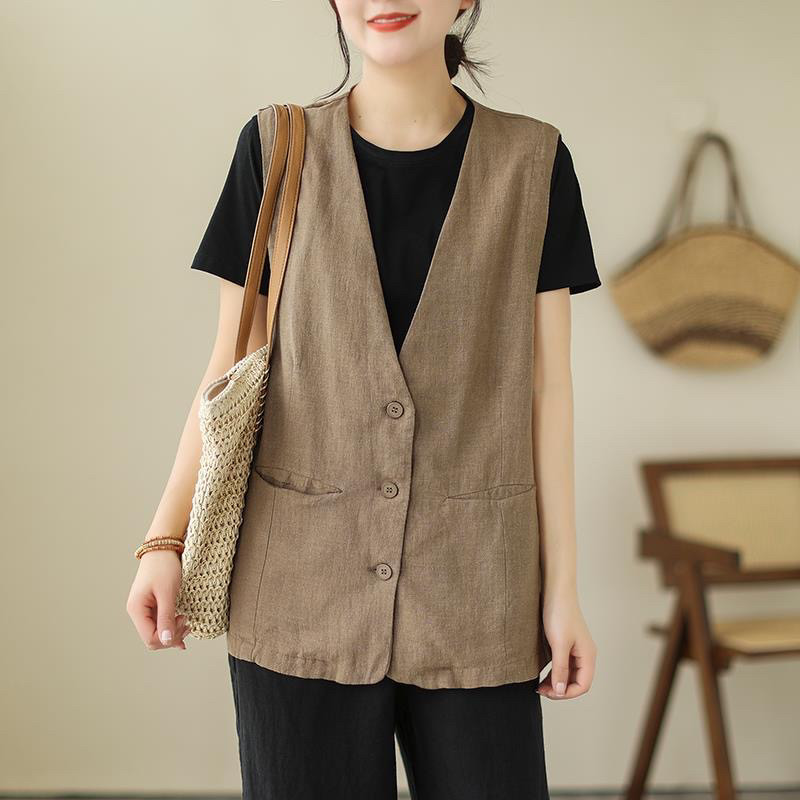 夏天薄款纯色亚麻马甲背心女士约百搭休闲V领坎肩宽松棉麻上衣,淘宝优惠券,粉丝福利购,淘宝优惠卷