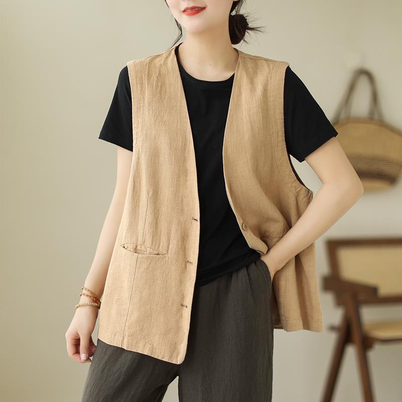 夏天薄款纯色亚麻马甲背心女士约百搭休闲V领坎肩宽松棉麻上衣,淘宝优惠券,粉丝福利购,淘宝优惠卷