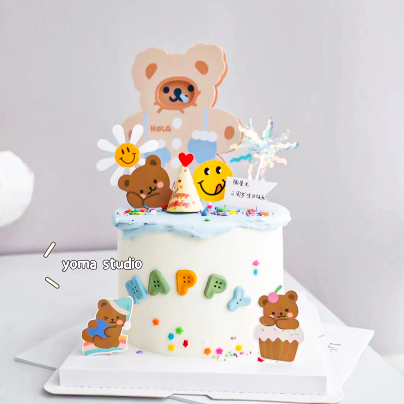 卡通甜品蛋糕烘焙装饰蜡烛棕色可爱立体小熊生日蜡烛儿童蛋糕插件 - 图1