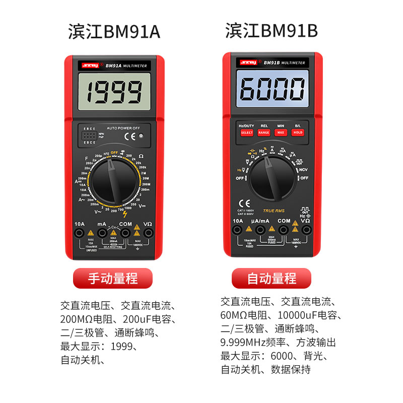 滨江BM91多功能数字万用表高精度全自动量程背光电工数显式万能表