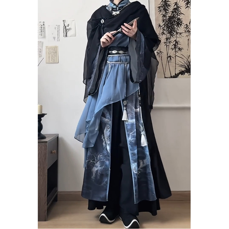 祈风新中式古风褂裙改良江湖侠客武侠风汉服男女套装汉元素国风 - 图0
