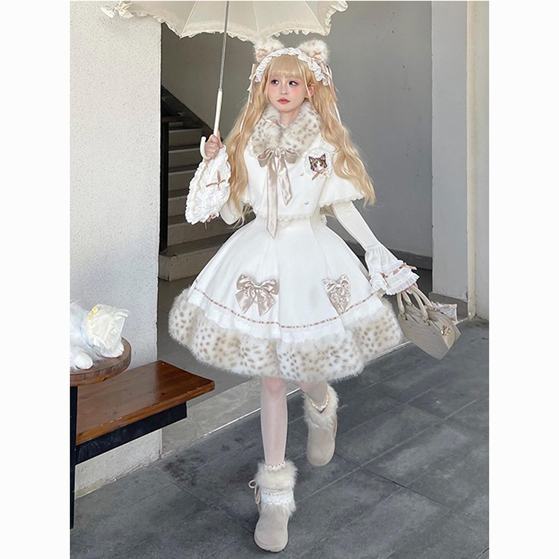 甜美可爱冬季新款日系留洋大小姐lolita斗篷重工公主连衣裙三件套 - 图3
