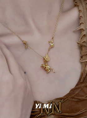 YiMi亦米原创喵系列可爱追蝴蝶猫猫项链轻奢创意DIY吊坠锁骨链新