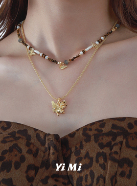 YiMi亦米原创精致蝴蝶猫咪吊坠项链小众高级感复古串珠毛衣链新