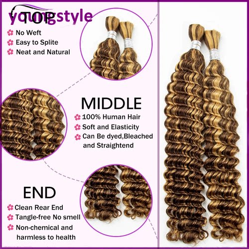 P4/27# Deep Wave Hair Bulk Brazilian Human Hair For Braiding - 图2