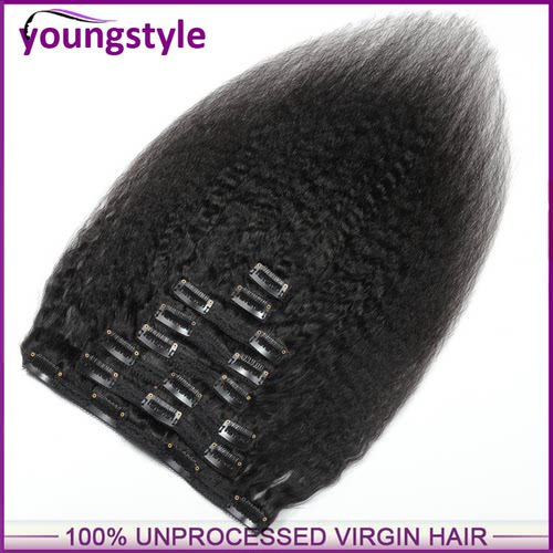 Peruvian Kinky Straight Clip In Human Hair Extensions120g - 图2