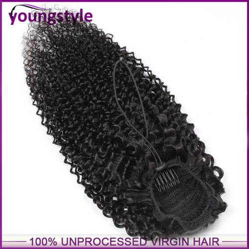Curly kinky Drawstring Ponytail Human Hair Extensions100g - 图0