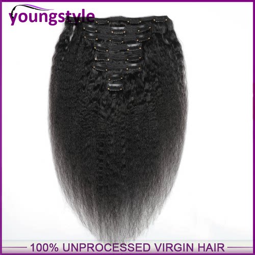 Peruvian Kinky Straight Clip In Human Hair Extensions120g - 图1