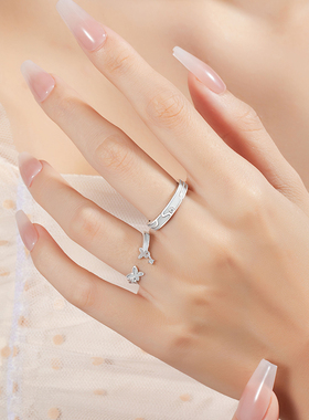 庄周梦蝶情侣戒指925银百搭夜光