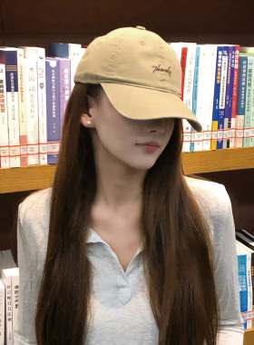 SLN韩系复古卡其色刺绣棒球帽女百搭显脸小软顶鸭舌帽四季可调节