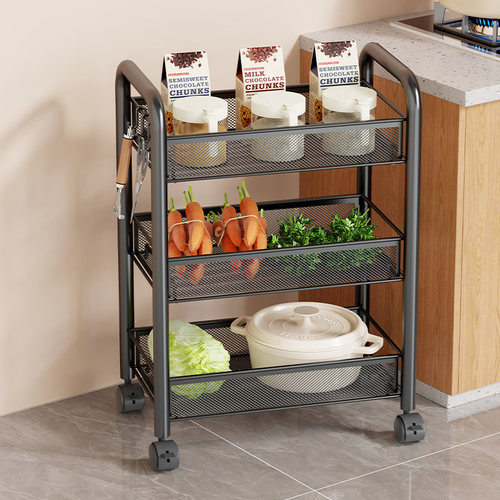 日本进口厨房多功能置物架可移动蔬菜架子零食货架多层收纳小推车 - 图1