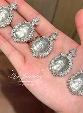 QnJewelry/ 随形豪镶胖叶子 天然水沫玉s925纯银项链a86
