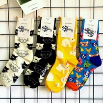 Happy Socks Socks Spring New Ins Wind Cartoon Animals Men And Women Socks Personality Design Pure Cotton Midcylinder Socks