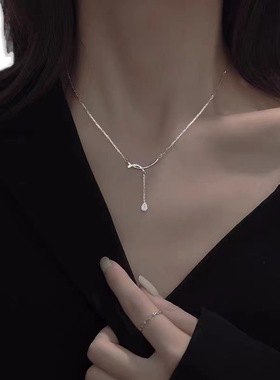 999纯银微笑水滴流苏项链女轻奢高级感锁骨链爆款小众吊坠饰品