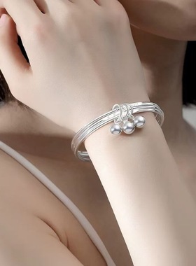 万足9999三生三世银手镯女时尚个性百搭多圈口手镯遇见爱送女孩好