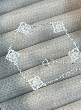 足银镂空幸运五花手链中古风小众设计感纯银手链礼物