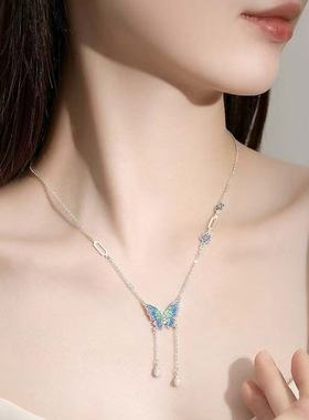 足银990珐琅蝴蝶流苏项链女士S999纯银小众高级感新中式国风