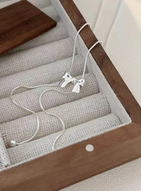 999纯银蝴蝶结抽拉项链女轻奢高级感时尚毛衣链秋冬长款项链饰品