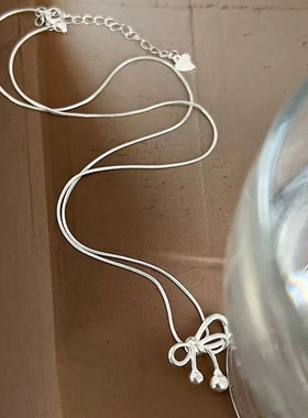 990纯银蝴蝶结蛇骨项链女简约甜美小清新颈链高级感轻奢锁骨链