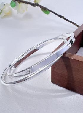 足银999.9银手镯双环卡家大气百搭送礼