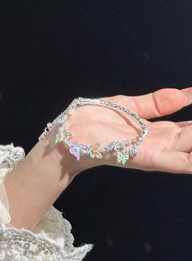 足银999.9珐琅彩蝴蝶3D弯管半镯手串成品小众时尚DIY饰品半链手镯
