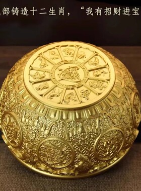 黄铜金蝉聚宝盆摆件小米缸居家客厅玄关前台存钱罐开业店铺装饰品