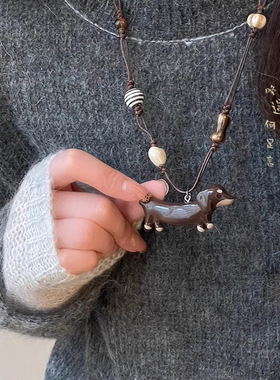 可爱卡通腊肠狗吊坠项链